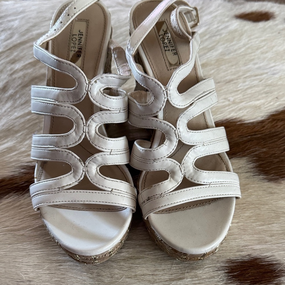 Jennifer Lopez Cream Wedge Sandals